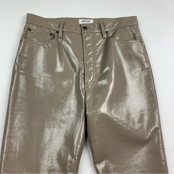 AGOLDE Recycled Leather 90’s Pinch Waist Pant in Quail Patent Sz 31 - Picture 5 of 15